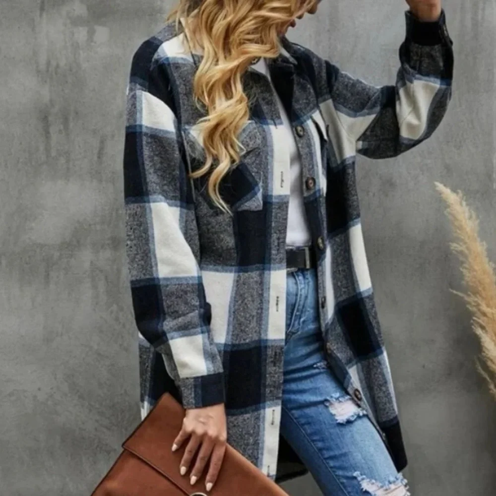 Cozy Plaid Button Up  Oversized Jacket Shacket - Picture 4 of 6